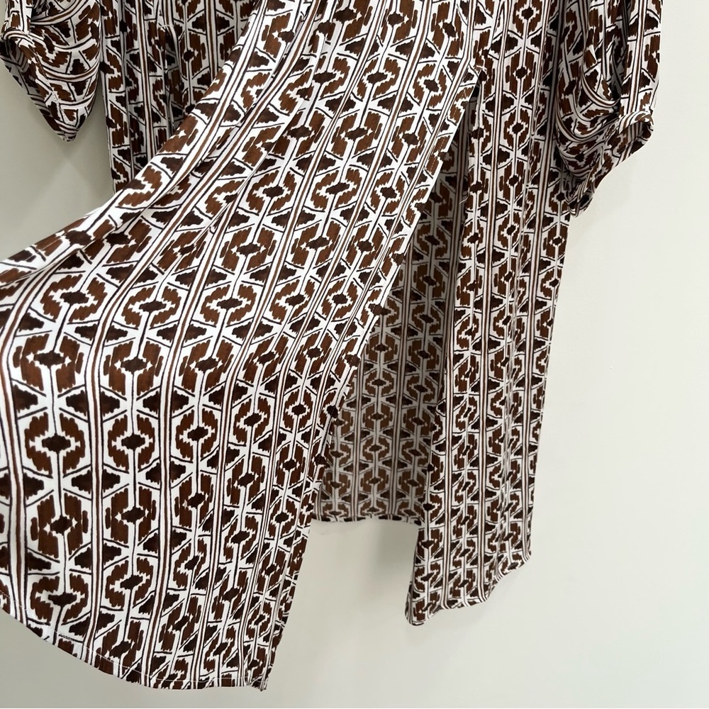 Chicos Tie-Front Drama Kimono duster satin lightweight fabric brown white S/M - Picture 7 of 10